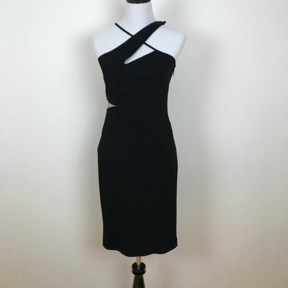 Crossover Open back lace up black dress
